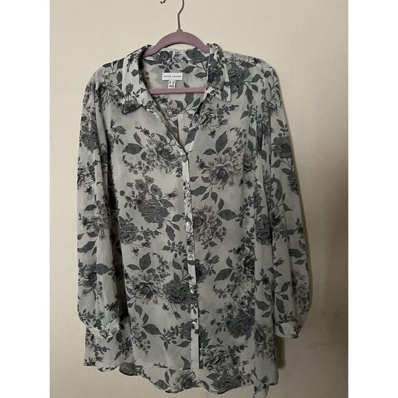 Susan Graver‎ Plus Size 1X Floral Print Button front Blouse Sheer - Picture 1 of 2